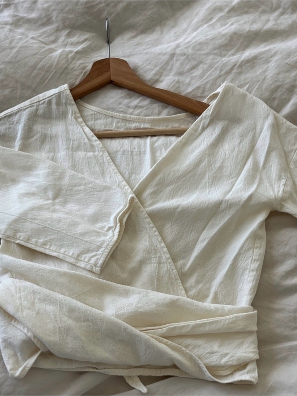 Women's Wrap V-Neck Top in Cream
